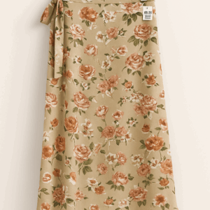 Falda Beige Floral Envolvente de Corte A